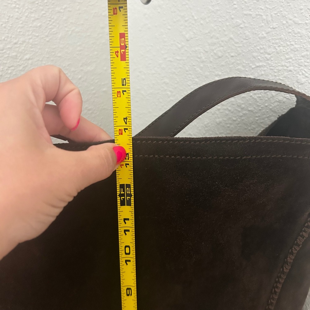 Nicoli Brown Italian Suede slouchy Shoulder Bag Whipstitch + inside pocket - Picture 11 of 12